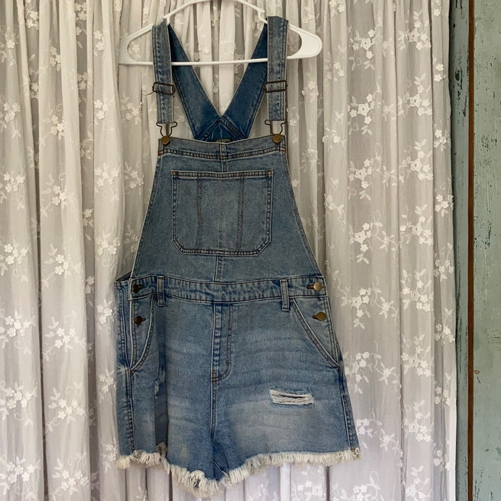 Denim light wash overalls